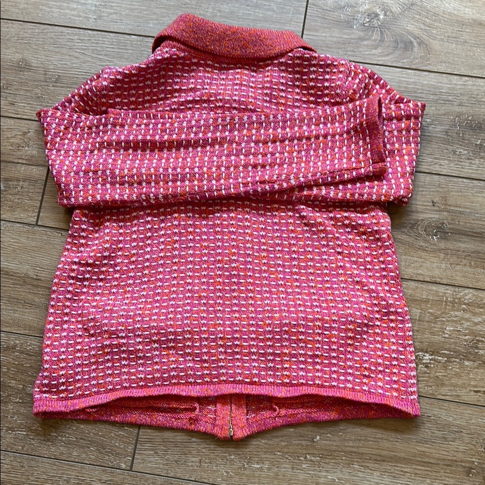 Talbots Pink White and Orange Tweed Sweater Jacket with Gold Accents Size S - Picture 10 of 11